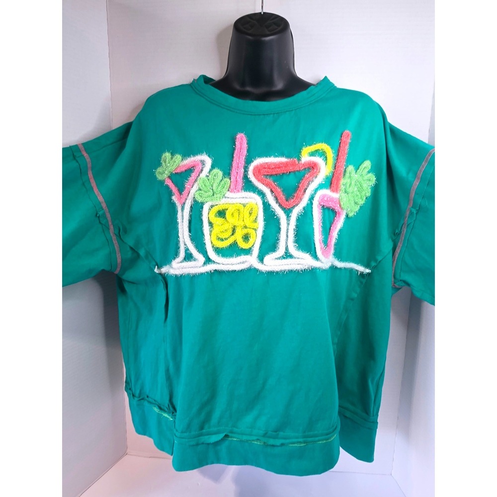 Peach Love California Teal Cocktail Graphic Slub Tee Contrast Stitch SZ M